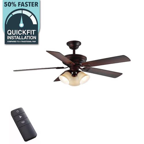 Campbell 52 in. Indoor LED Mediterranean Bronze Ceiling Fan with Light Kit, Downrod, Reversible Blades and Remote Ceiling Fans With Lights