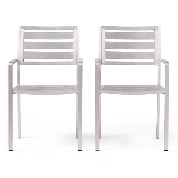 Noble House Cape Coral Silver Aluminum Outdoor Patio Dining Chair (2-Pack)