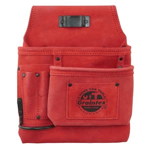 5-Pocket Right Handed Red Nail and Tool Pouch Suede Leather