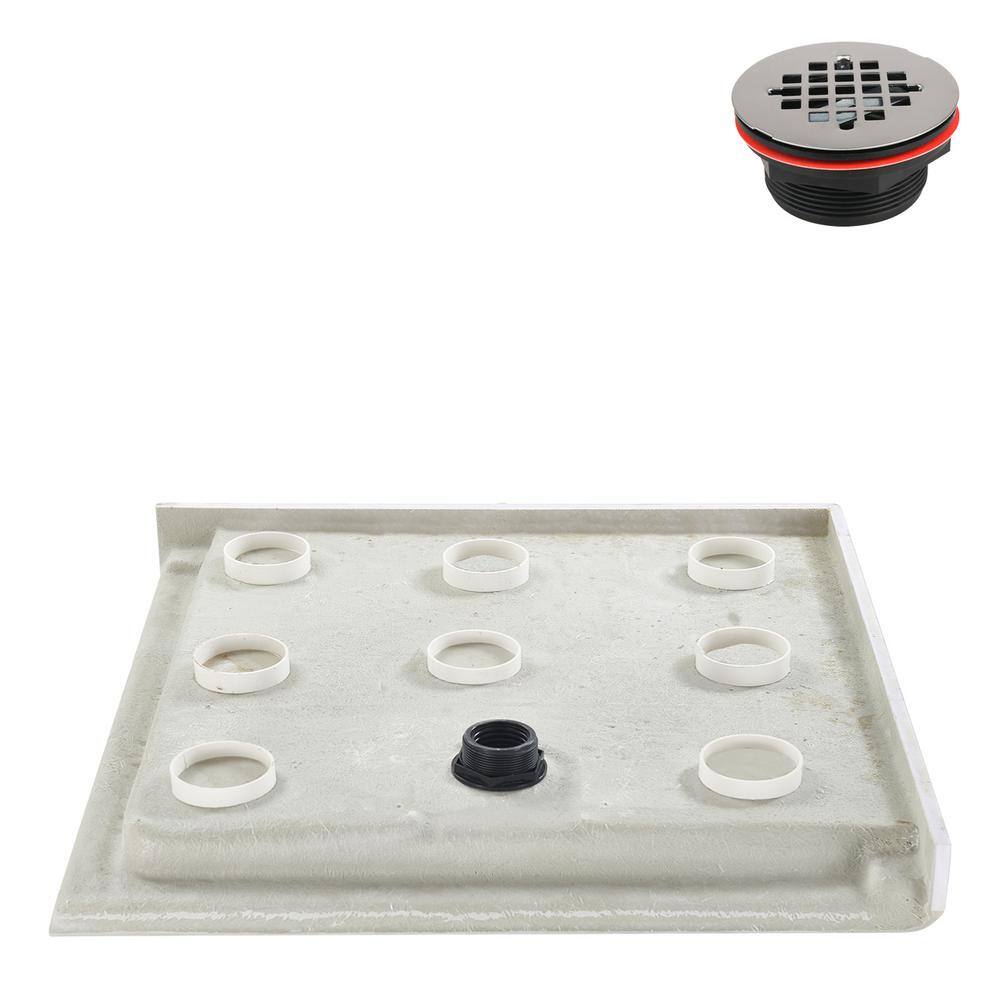 36'' White Acrylic Square Shower Base with Right Drain