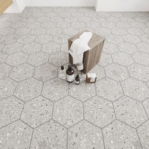Ceppo Hexagon Silver 10 in. x 10 in. x 9 mm Porcelain Floor and Wall Tile Case - (25-pcs/17.36 sq. ft.)