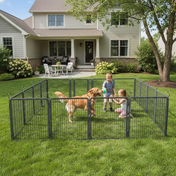 16-Panel Black Metal 40 in. H Extra Wide Dog Playpen