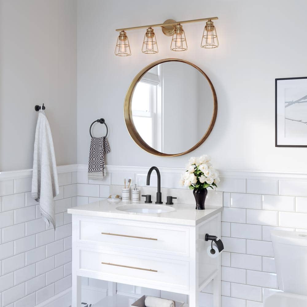 Modern Gold 4-Light Metal Cage Vanity Fixture