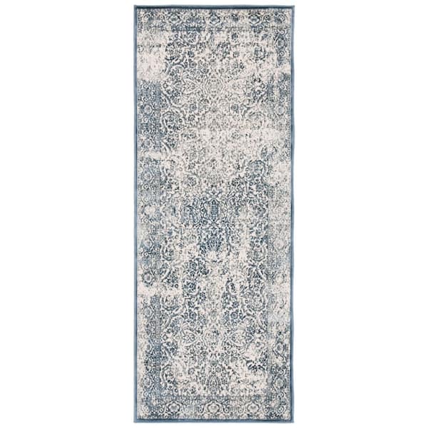 Noble 2 ft. x 6 ft. Blue/Ivory Distressed Oriental Runner Rug