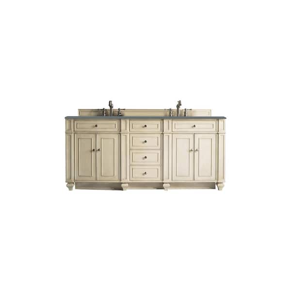 James Martin Vanities Bristol 72.0 in. W x 23.5 in. D x 34 in. H Bathroom Vanity in Vintage Vanilla with Cala Blue Quartz Top