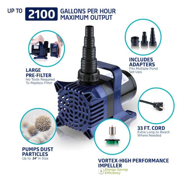 2100 GPH Cyclone Pump for Ponds, Fountains, Waterfalls, and Water Circulation