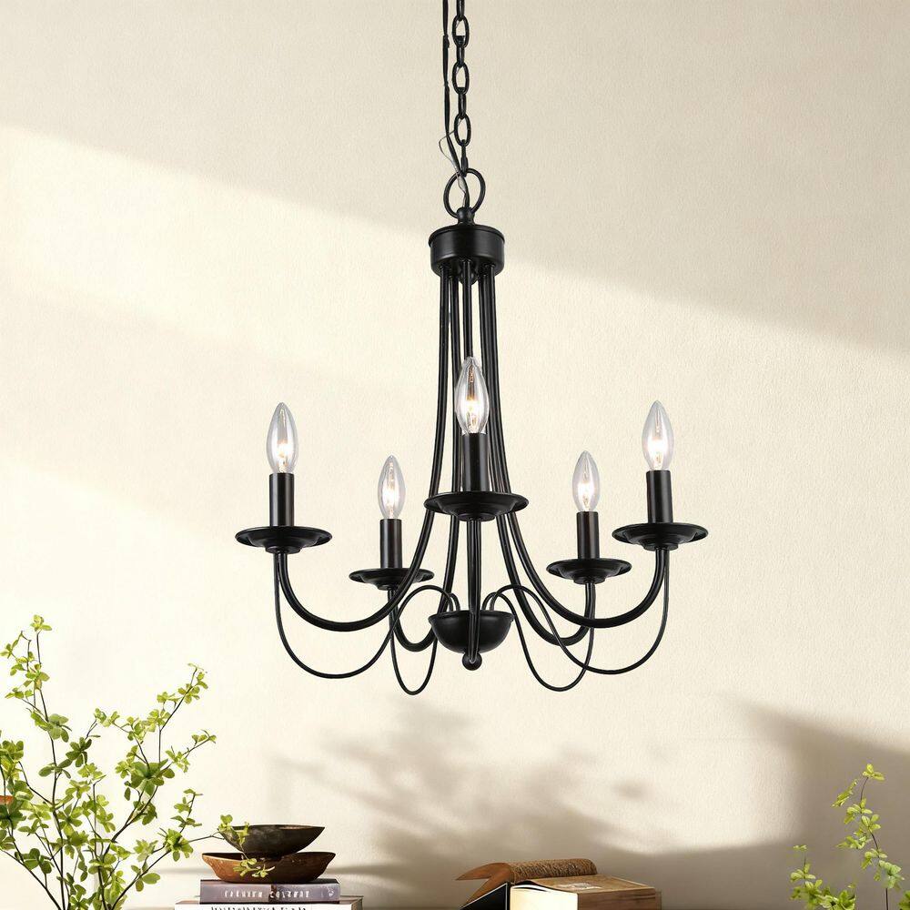 LNC Modern Black Chandelier Candlestick Island 5-Light 18.5
