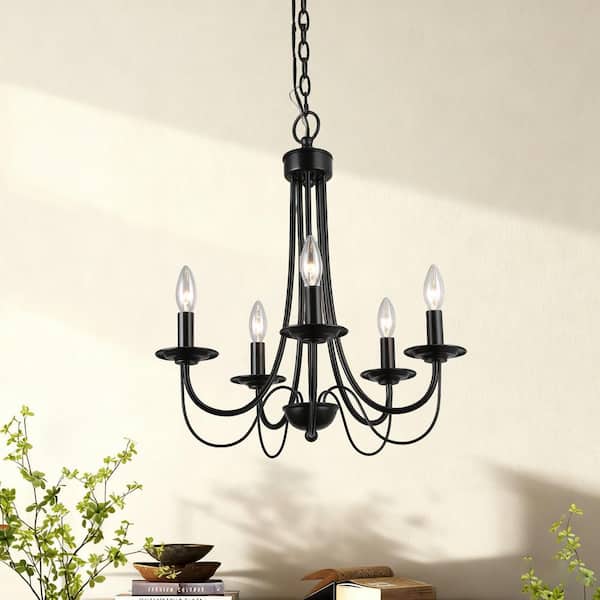 LNC Modern Black Chandelier Candlestick Island 5-Light 18.5 in. Classic Pendant Chandelier for Living Room Bedroom