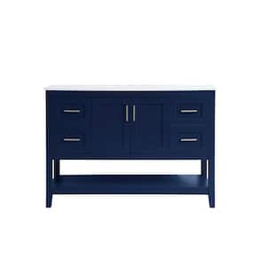 Timeless Home 48 in. W x 22 in. D x 34 in. H Single Bathroom Vanity in Blue with Calacatta Engineered Stone