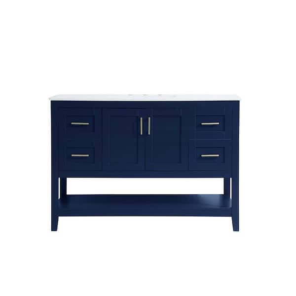 Unbranded Timeless Home 48 in. W x 22 in. D x 34 in. H Single Bathroom Vanity in Blue with Calacatta Engineered Stone