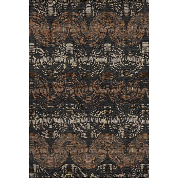 Mayfield Premium Machine Washable Abstract AMF2461 Black 10 ft. x 14 ft. Area Rug