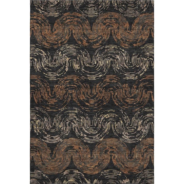 Mayfield Premium Machine Washable Abstract AMF2461 Black 3 ft. x 5 ft. Area Rug