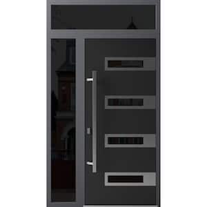 0131 48 in. x 96 in. Right-hand/Inswing 2 Sidelight Tinted Glass Black Enamel Steel Prehung Front Door with Hardware