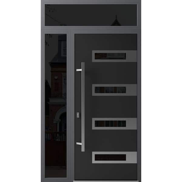 VDOMDOORS 0131 48 in. x 96 in. Right-hand/Inswing 2 Sidelight Tinted Glass Black Enamel Steel Prehung Front Door with Hardware