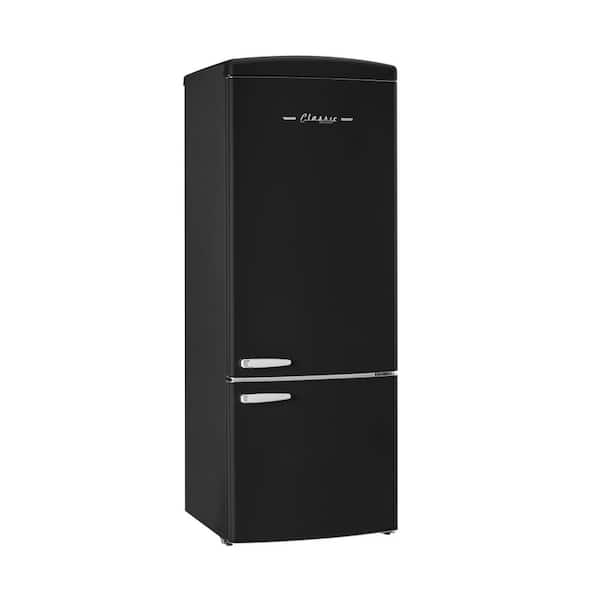Classic Retro 28 in. 16.7 cu. ft. Frost Free Bottom Freezer Fridge in Matte Black, Energy Star