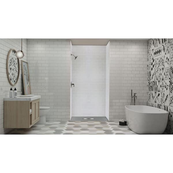 Trimslate 70.9 in. L x 47.5 in. W Alcove Shower Pan Base with Center Drain in Dark Grey