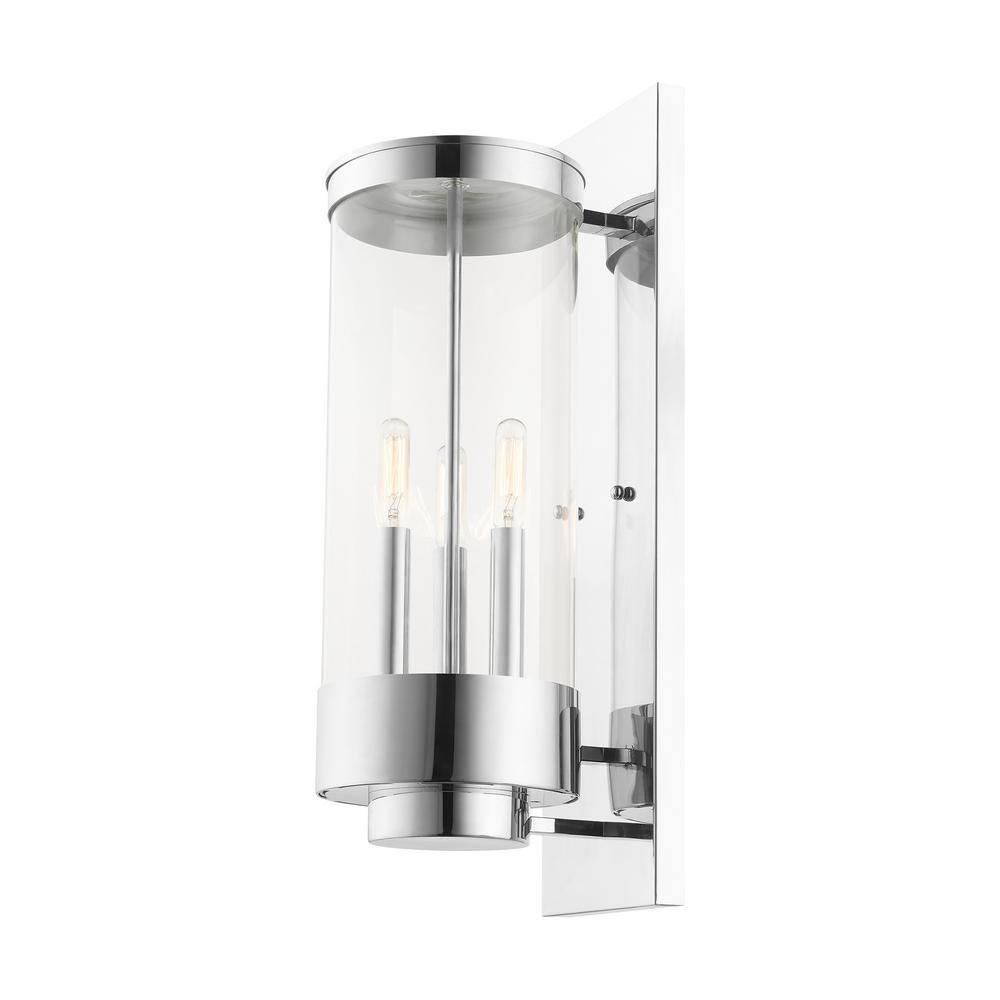 Polished Chrome 3-Light Lantern Sconce with Clear Glass