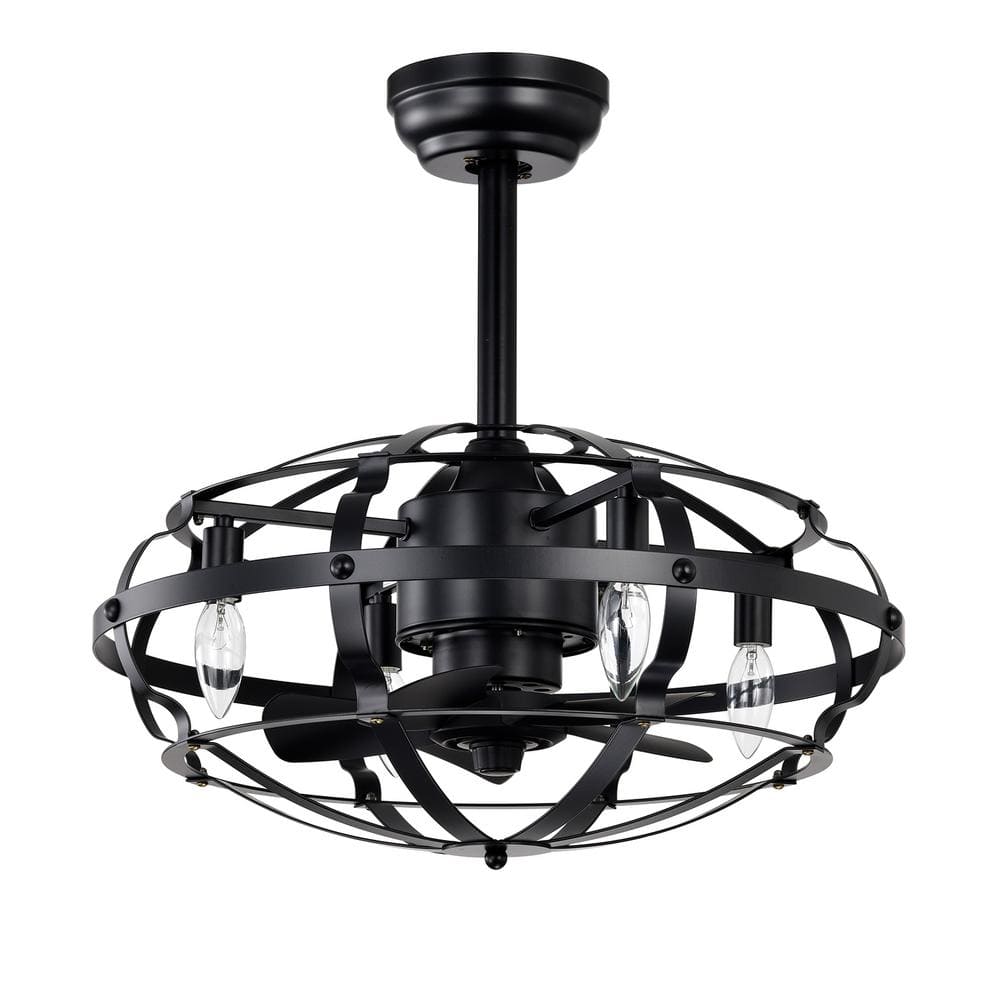 CIPACHO 20.60 in. Indoor Black Industrial Caged Ceiling Fan Light MB