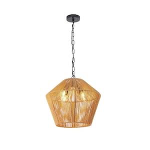 4-Light Boho Hemp Rope Black Pendant Light