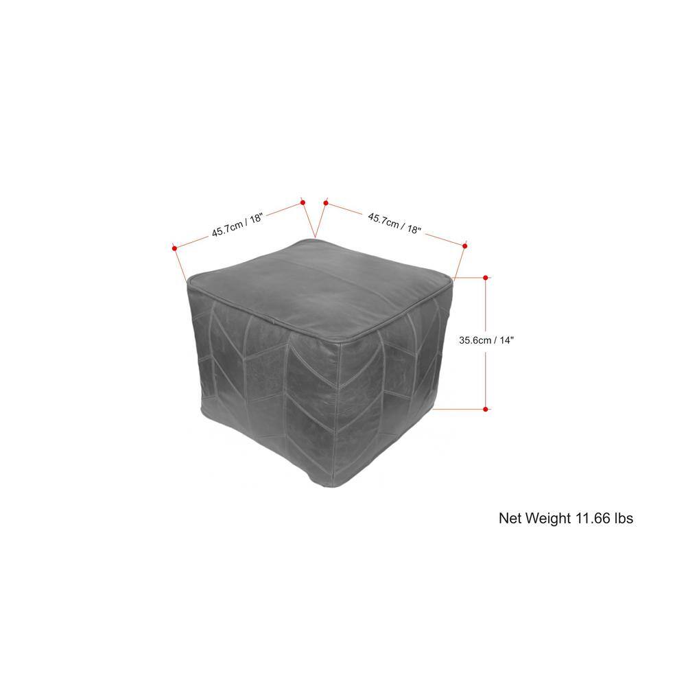 Brown Genuine Leather Chevron Pattern Square Pouf