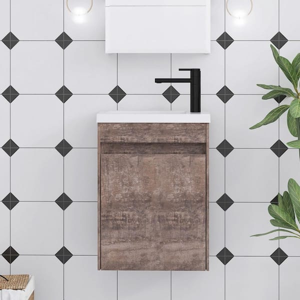 16 in. W x 9 in. D x 22 in. H Single Sink Wall-Mounted Bath Vanity in Oak with White Resin Top