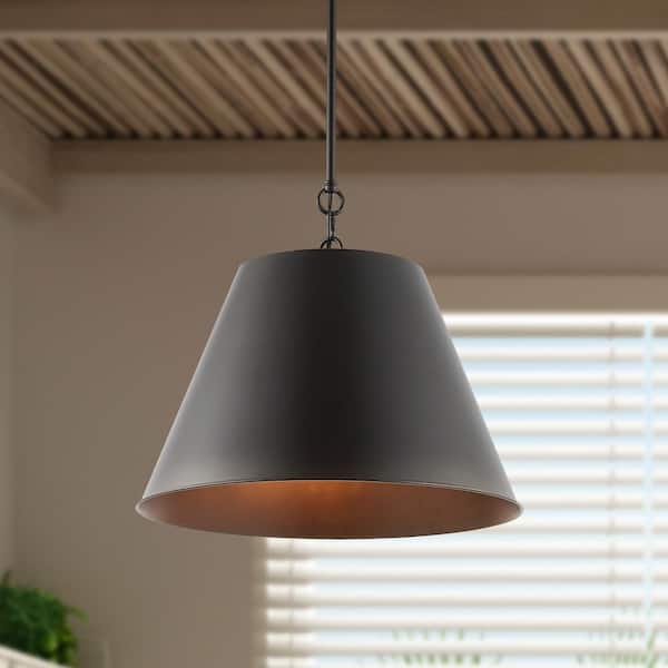 JONATHAN Y Henry 17.88 in. 1-Light Industrial Farmhouse Iron LED Pendant, Oil Rubbed Bronze