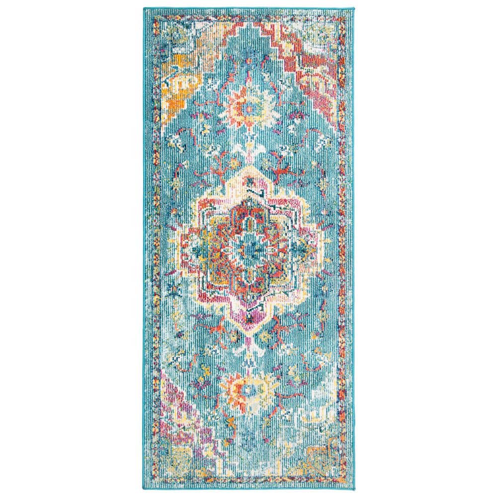 Teal and Orange Medallion Synthetic Runner Rug