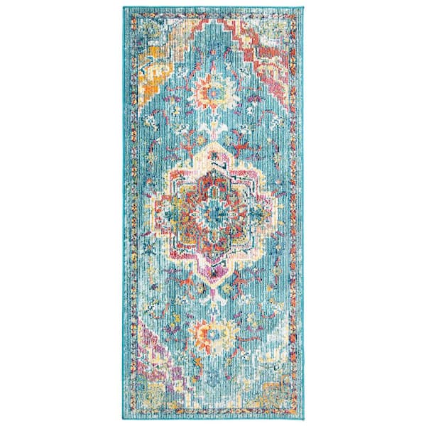 SAFAVIEH Crystal Teal/Orange 2 ft. x 5 ft. Distressed Border Area Rug