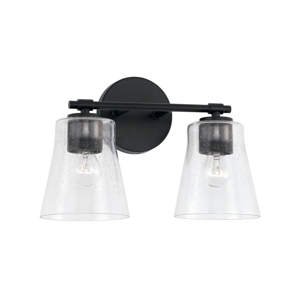 14 in. W x 9.5 in. H 2-Light Vanity Light in Matte Black with Clear Seeded Glass price history on PriceWatchPro