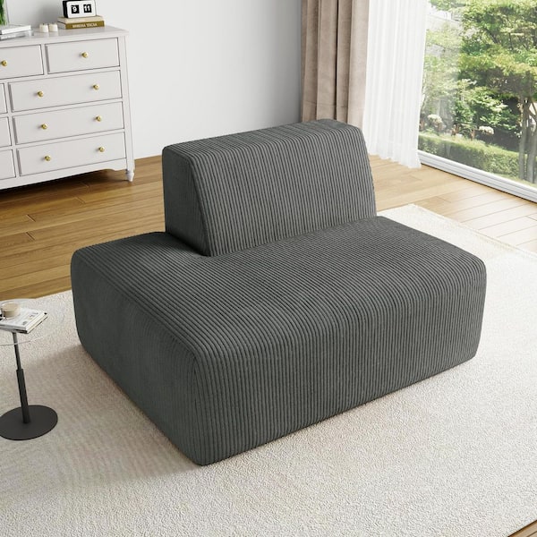 50.74 in. Armless Corduroy Rectangle Sectional Side 1-Seat Sofa in Gray (Set of 1)