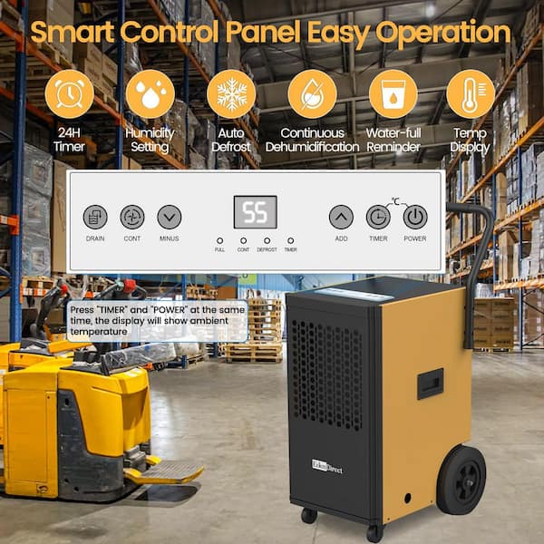 174 pt. 6,000 sq. ft. Buckless Industrial Dehumidifier in Yellows with Pump, Dehumidifier for Basement, ETL Certified