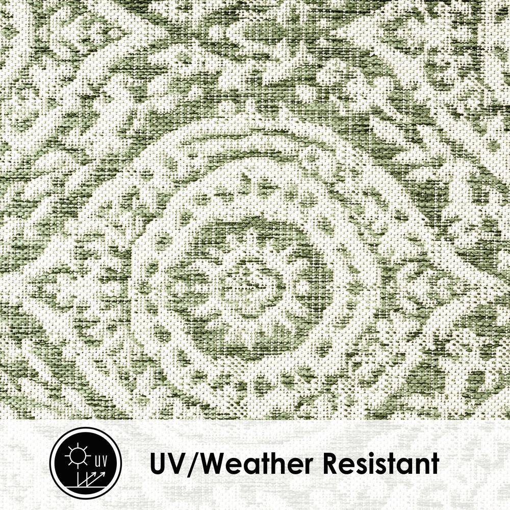 Olive and Ivory Moroccan Damask Indoor/Outdoor Rug