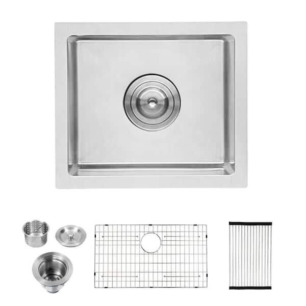 Unbranded 13 in. x 15 in. Undermount Single Bowl 16-Gauge Brushed Nickel Stainless Steel Bar Prep Kitchen Sink with Accessories