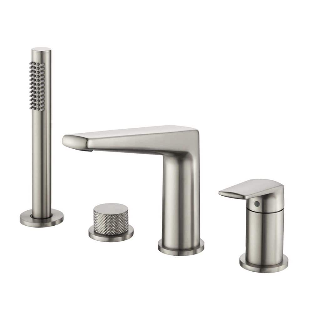 Dual Handle Four Hole Tub Mount Roman Tub Faucet with Hand Shower in Brushed Nickel price history on PriceWatchPro