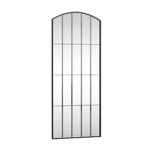 28 in. W x 67 in. H Full Length Arch Iron Frame Window Mirror in Black