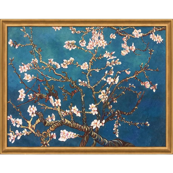 LA PASTICHE Branches of an Almond Tree in Blossom by Vincent Van Gogh Muted Gold Glow Framed Abstract Art Print 40 in. x 52 in.