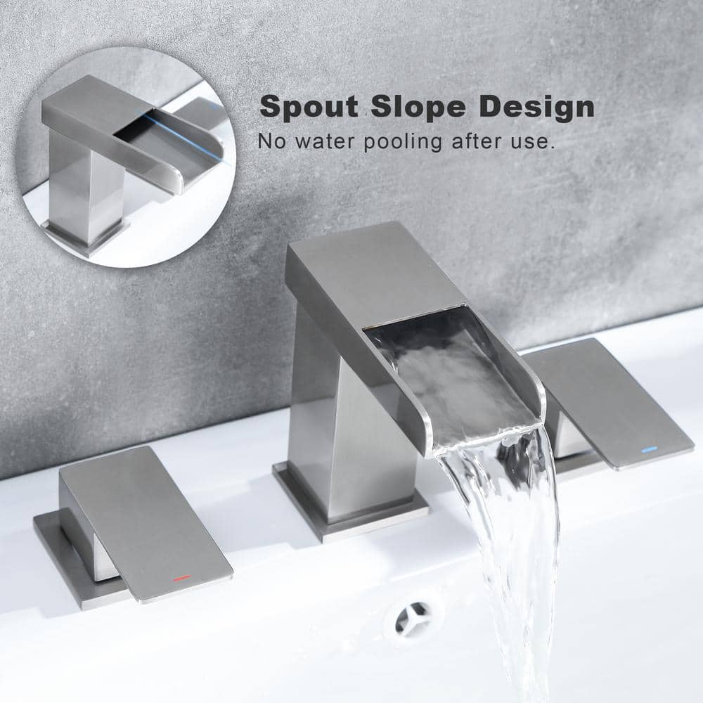 Brushed Nickel 8-Inch Widespread Double Handle Bathroom Faucet