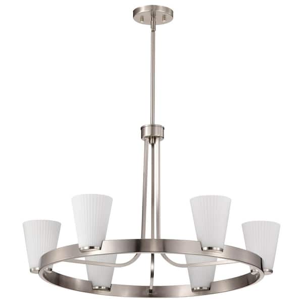 Royale 6-Light Brushed Nickel Dimmable Traditional Chandelier with Ribbed White Glass Shades