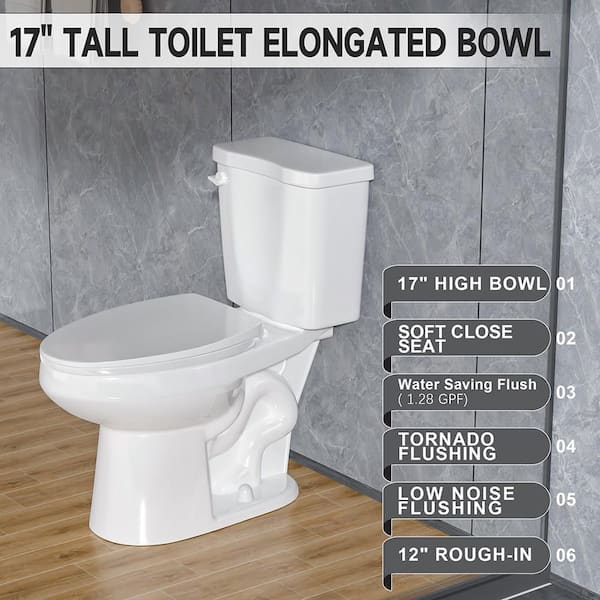 WetBase 17 in. ADA Height 2-Piece Toilet 1.28 GPF Tornado Single