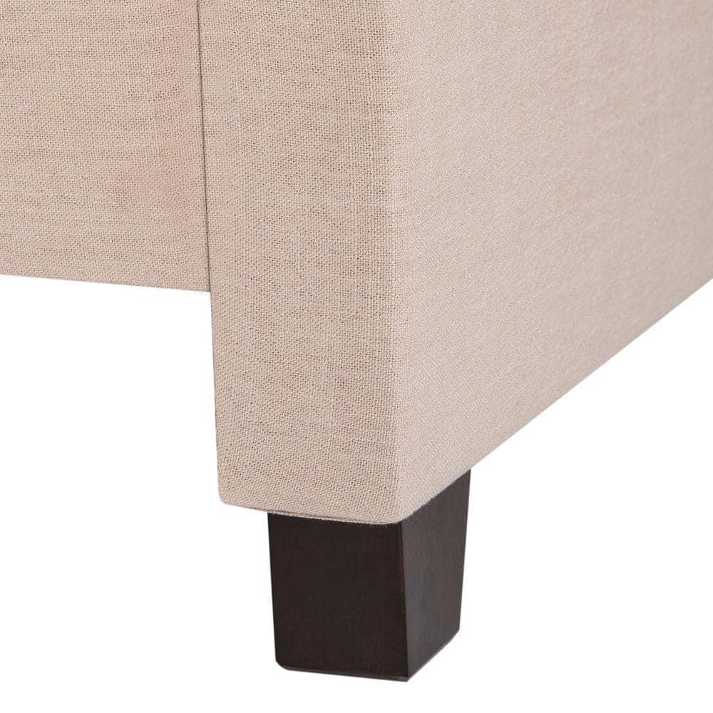 Full Beige Linen Upholstered Platform Bed with Nailhead Trim
