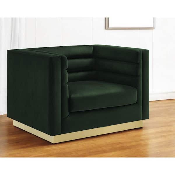 Green Velvet Wood Club Chair