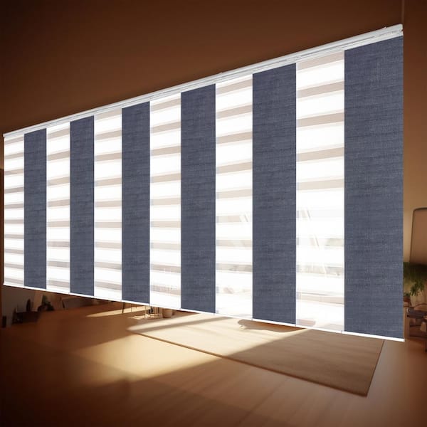 EMOH Beryl 140 in. - 260 in. W x 94 in. L Adjustable 12-Panel White Double Rail Panel Track with 23.5 in. Slates