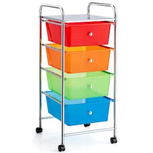 12.5 in. W x 30 in. H Red Plastic 4-Drawer Cart Storage Bin Organizer Rolling