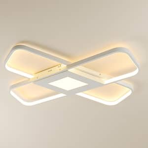 25 in. Modern Rectangle White Dimmable Integrated LED Novel Geometric Overlay Flush Mount Ceiling Light with Remote