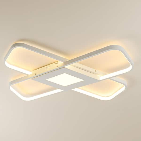 TOZING 25 in. Modern Rectangle White Dimmable Integrated LED Novel Geometric Overlay Flush Mount Ceiling Light with Remote