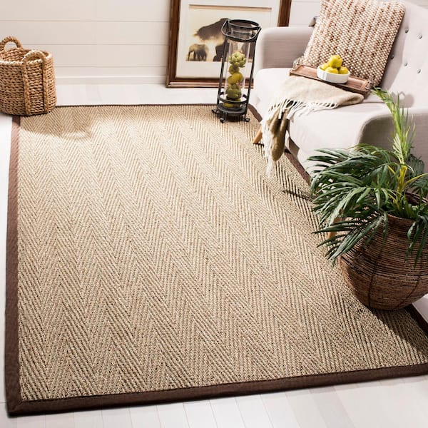 Natural Fiber Beige/Dark Brown 6 ft. x 6 ft. Square Border Area Rug