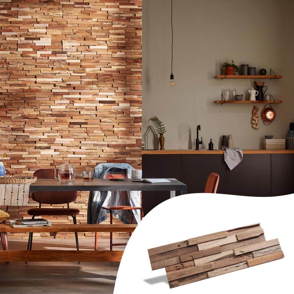 Teak Embossed Interlocking Wood Wall Panels