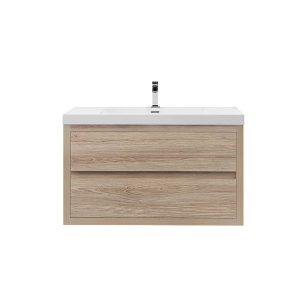 Louis 36 in. W x 20 in. D x 22 in. H Single Sink Floating Bath Vanity in White Oak with White Acrylic Top