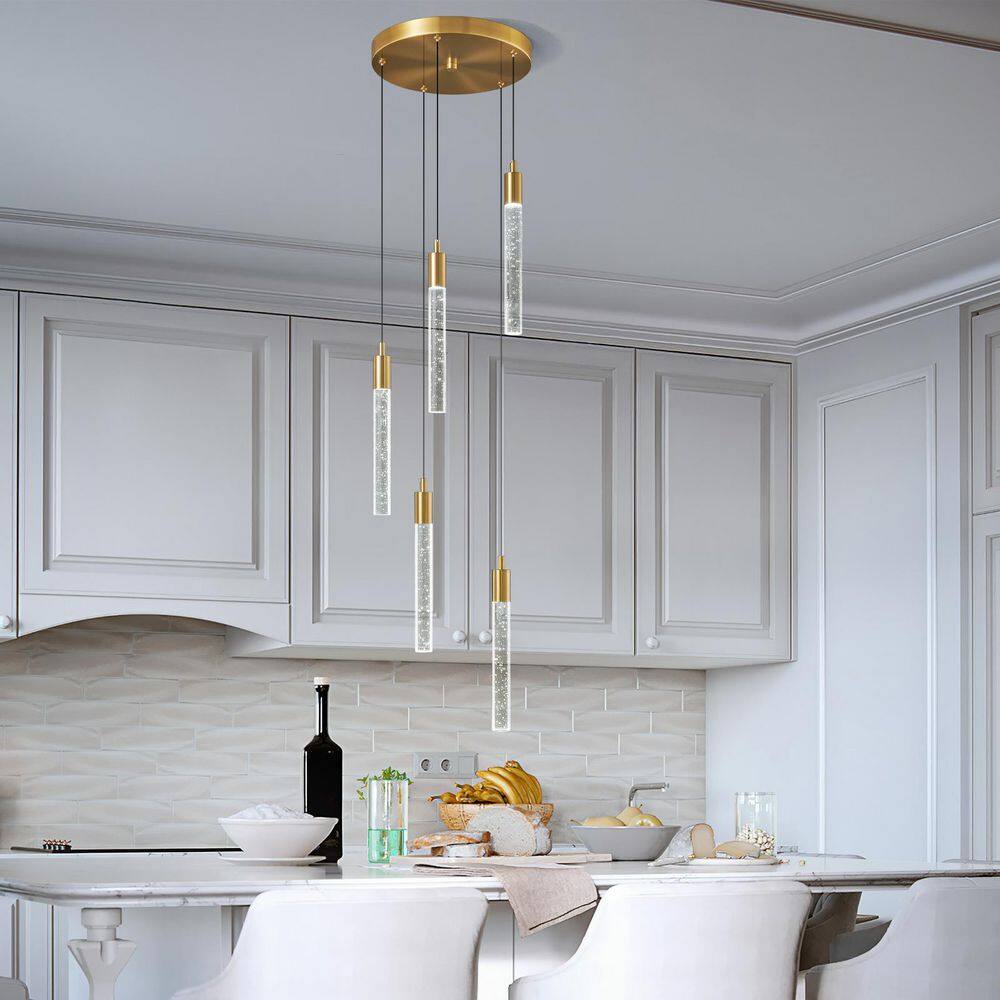 Home Lighting 30-Watt Gold 5-Light Modern Dimmable Integrated LED Mini Crystal Pendant Light For Ktichen Living Bedroom price history on PriceWatchPro