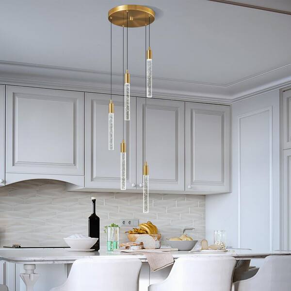 Zhllmq Kitchen Island Mini Light Fixture Modern Led Crystal Pendant Light Gold S
